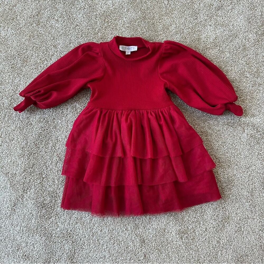 Ivy City Co Red Tulle Tiered Ruffle Girls Dress Size 12-18 Months